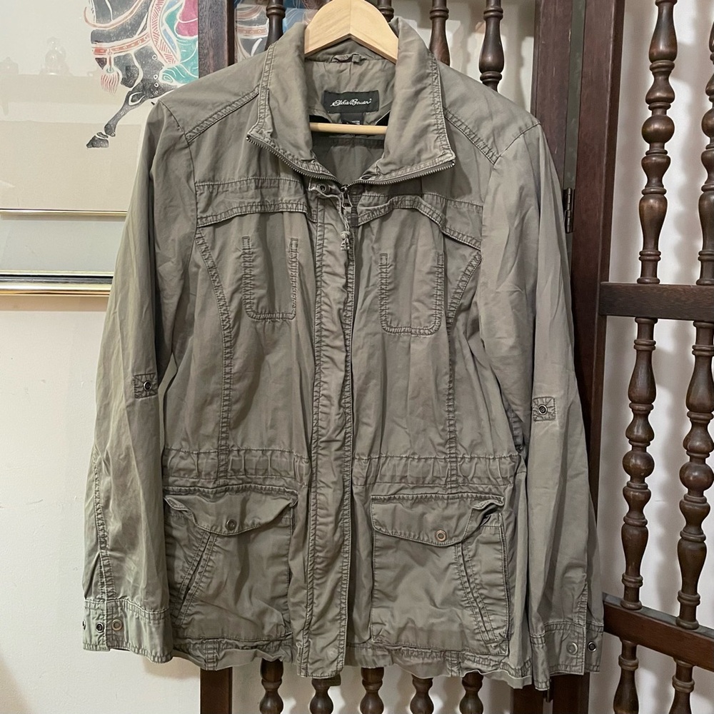 EDDIE BAUER Khaki Green 100% Cotton Utility Jacket XL - Picture 4 of 9